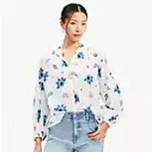 NWT Loft Paisley Ruffle Neck Poet Blouse